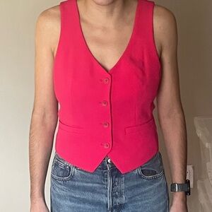 Express Bright Pink V-Neck Button Front Vest